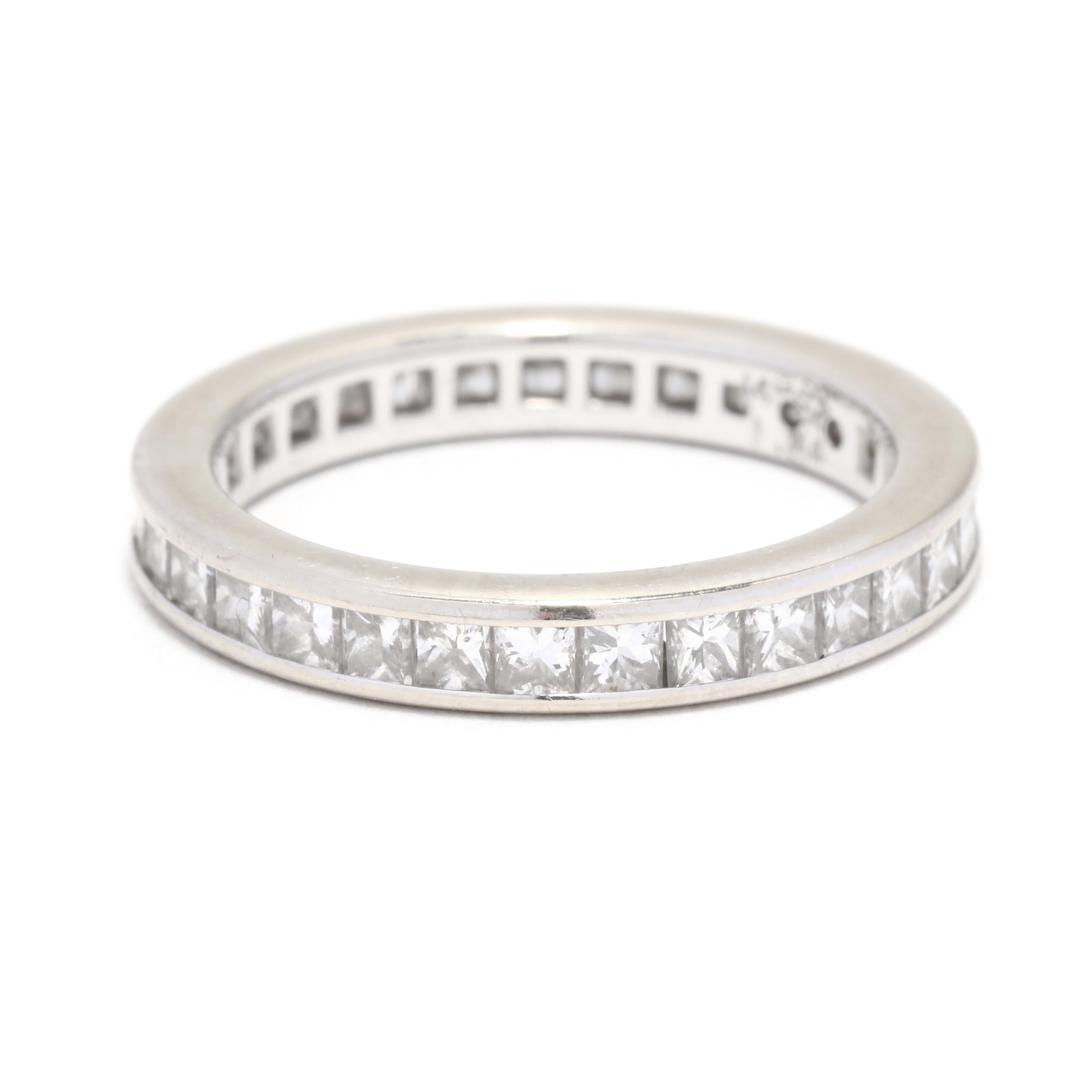 1.54 Ctw Princess Cut Diamond Eternity Band, 14k White Gold, Ring In Good Condition For Sale In McLeansville, NC