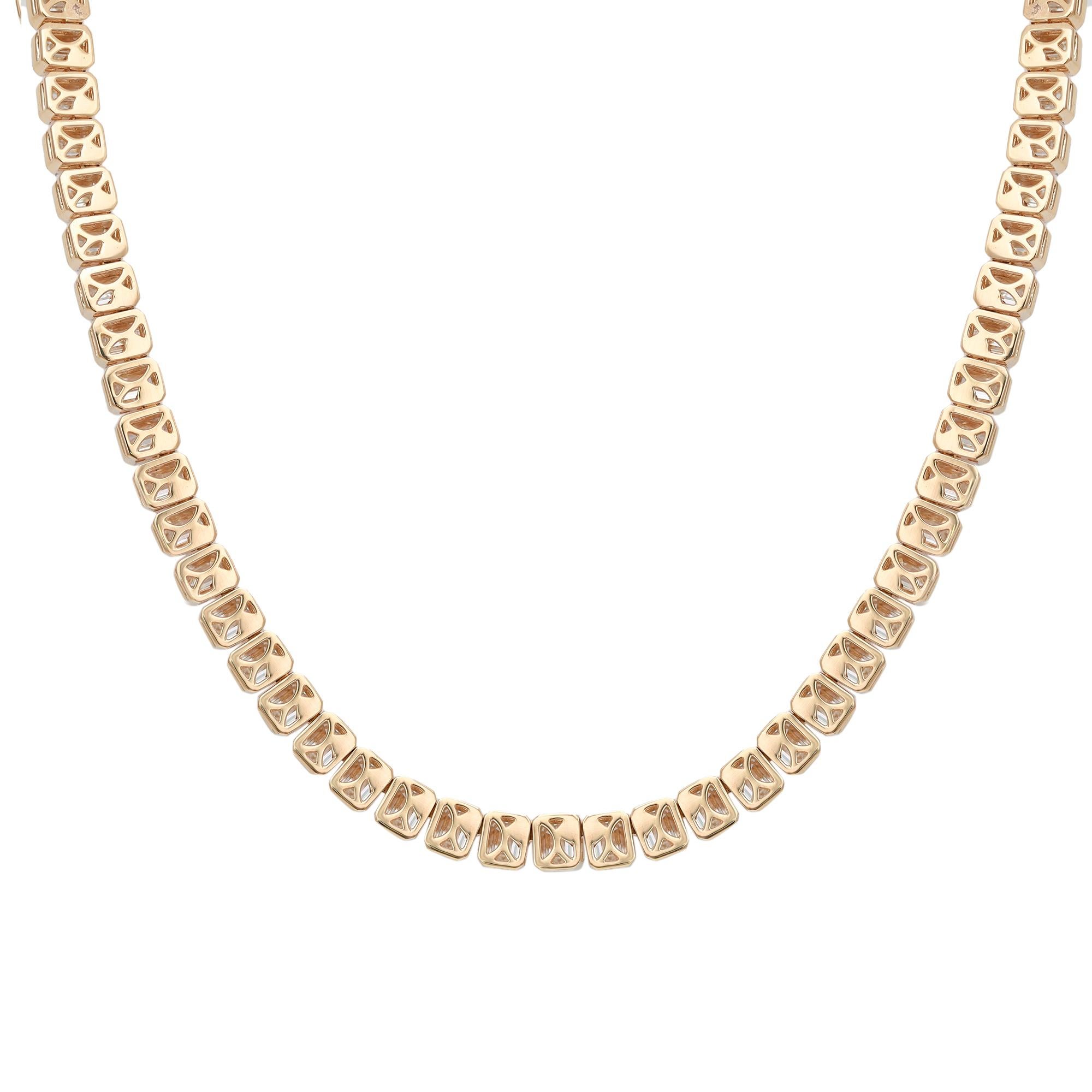 Modern 15.40 Carat Emerald Cut Bezel Set Diamond Tennis Necklace 18K Yellow Gold  For Sale