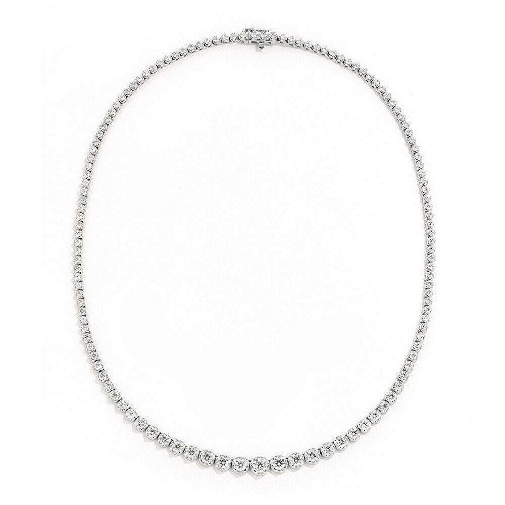 Victorian 15.40 Carat Natural Diamond Graduated Necklace G SI 14K White Gold 16'' For Sale