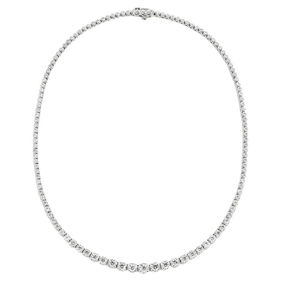 15.40 Carat Natural Diamond Graduated Necklace G SI 14K White Gold 16'' For Sale