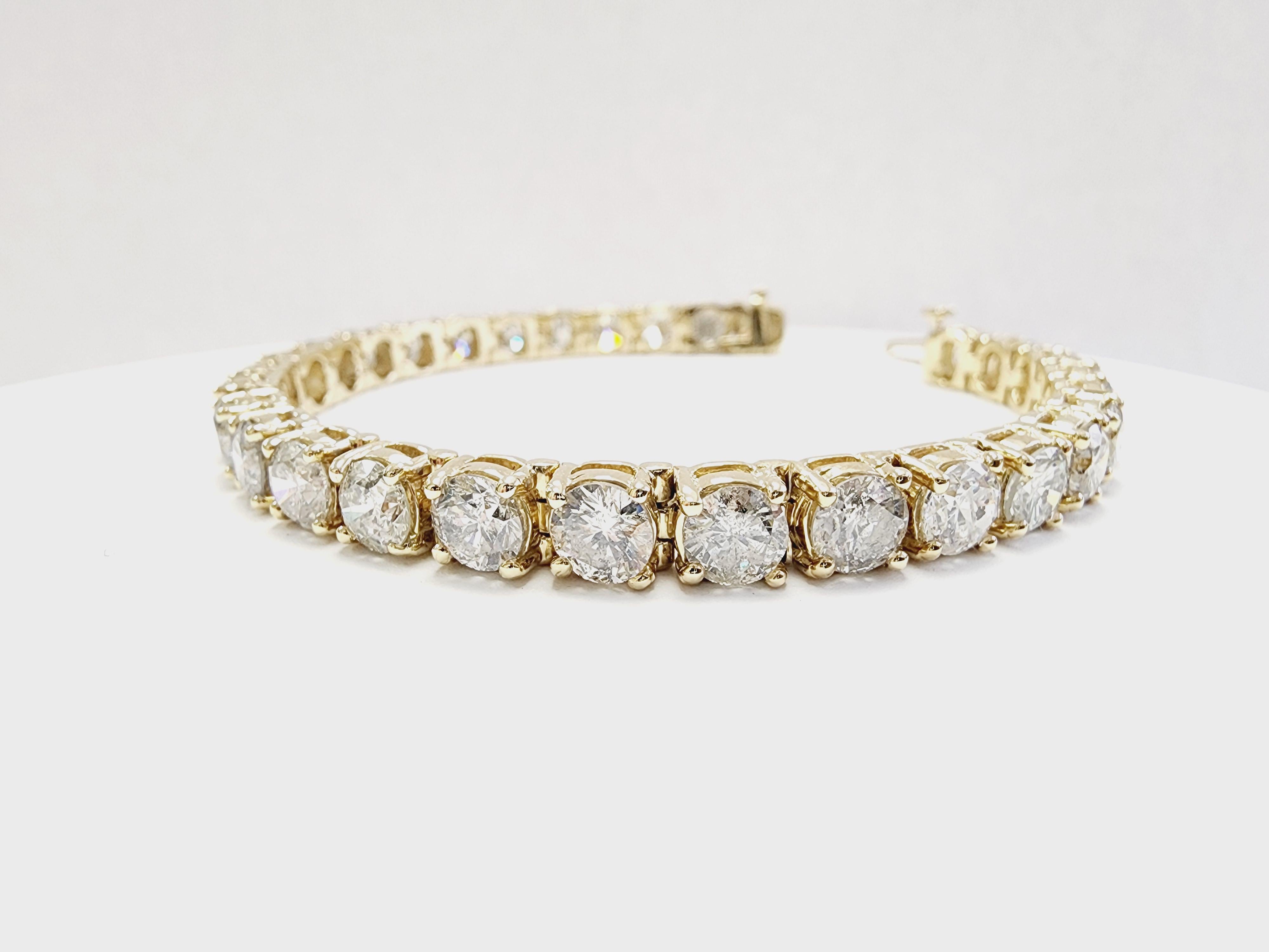 15.40 Carat Natural Diamond Tennis Bracelet 14 Karat Yellow Gold For Sale 2