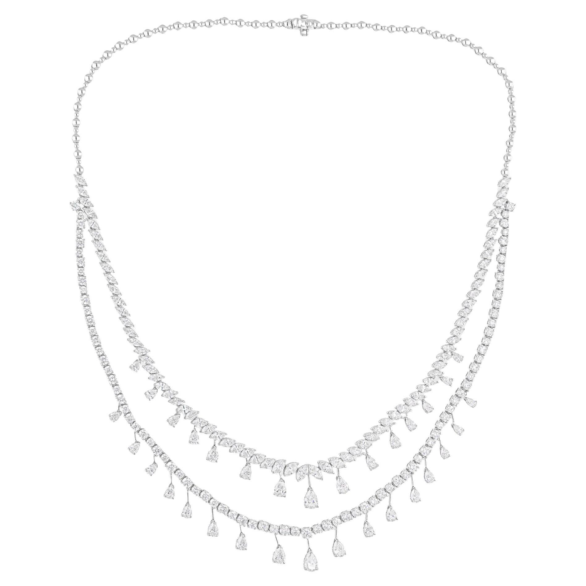 15.40 Carat SI Clarity HI Color Brilliant Cut Diamond Necklace 14K White Gold