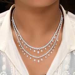 15.40 Carat SI Clarity HI Color Brilliant Cut Diamond Necklace 18K White Gold