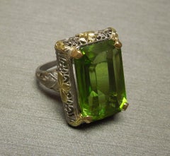 15.40 Carat GIA Peridot 18 Karat Filigree Ring