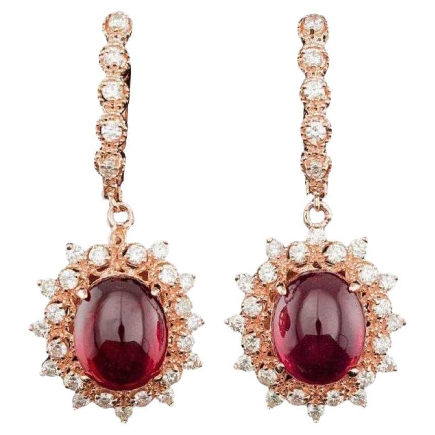 Boucles d'oreilles en or rose massif 14 carats avec rubis naturel de 15,40 carats et diamants