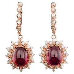 Boucles d'oreilles en or rose massif 14 carats avec rubis naturel de 15,40 carats et diamants