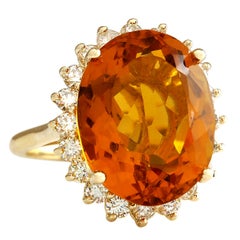 Natural Citrine 14 Karat Yellow Gold Diamond Ring