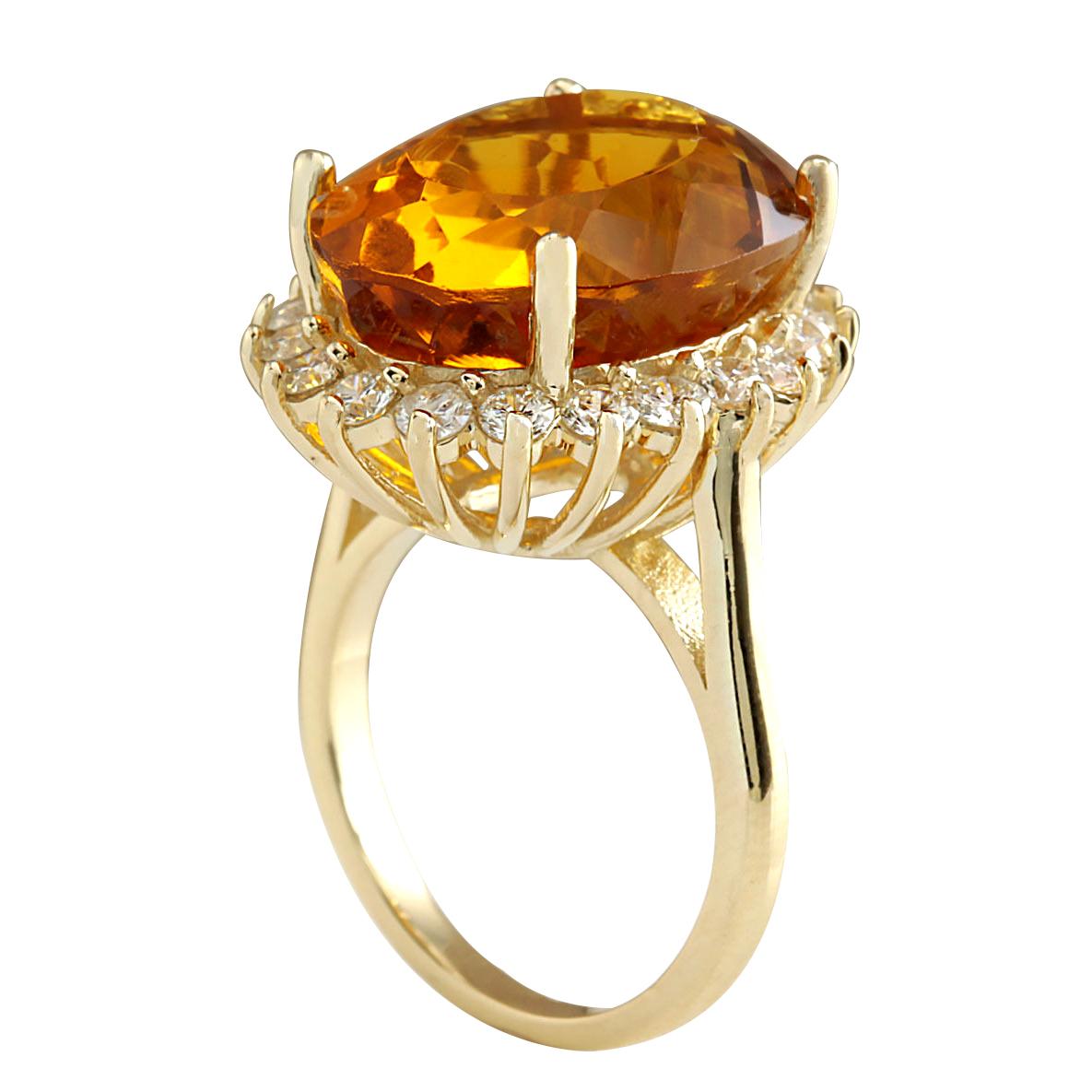 Oval Cut Natural Citrine 14 Karat Yellow Gold Diamond Ring For Sale