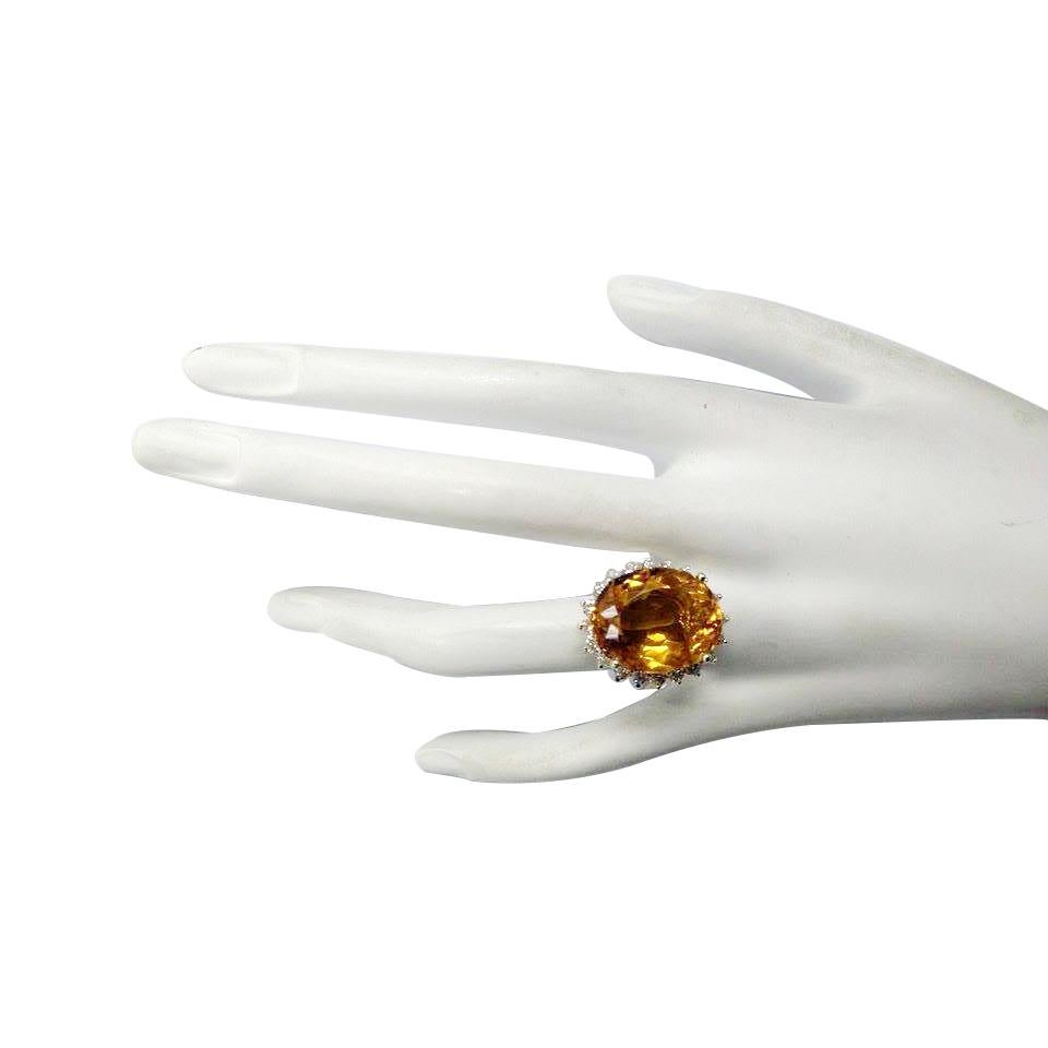 Natural Citrine 14 Karat Yellow Gold Diamond Ring In New Condition For Sale In Los Angeles, CA