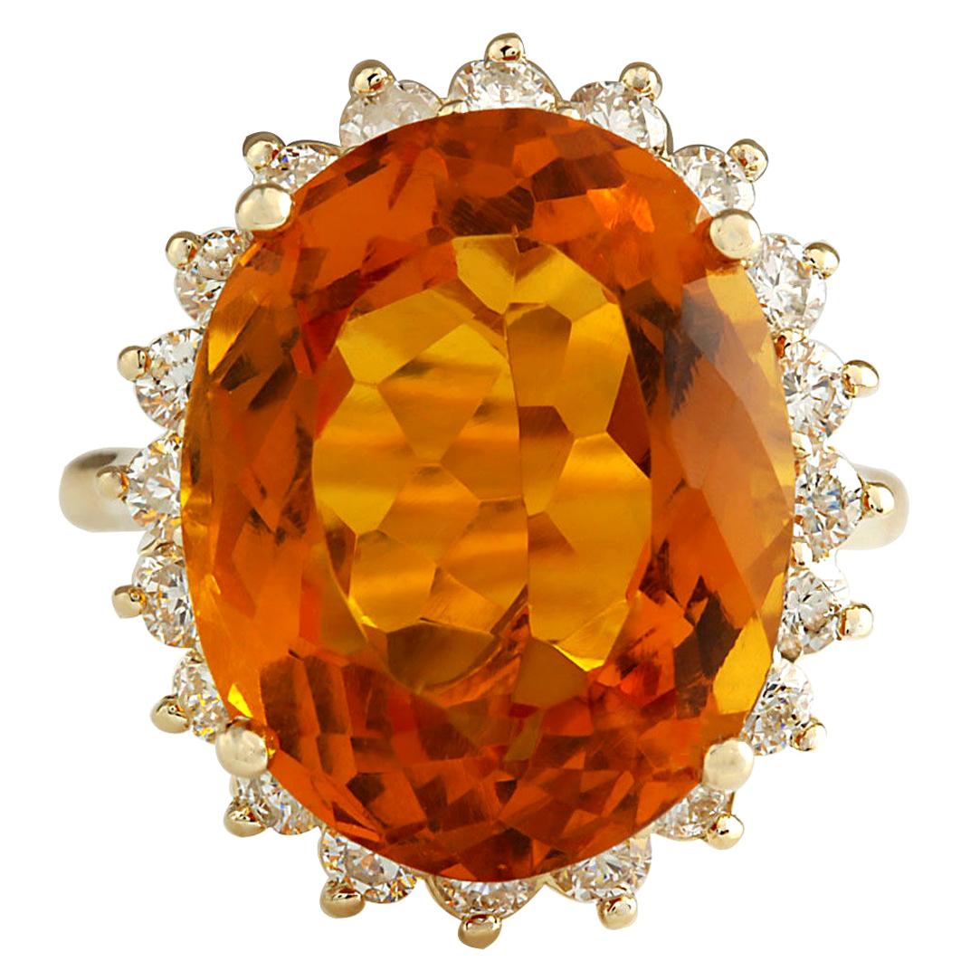 Natural Citrine 14 Karat Yellow Gold Diamond Ring