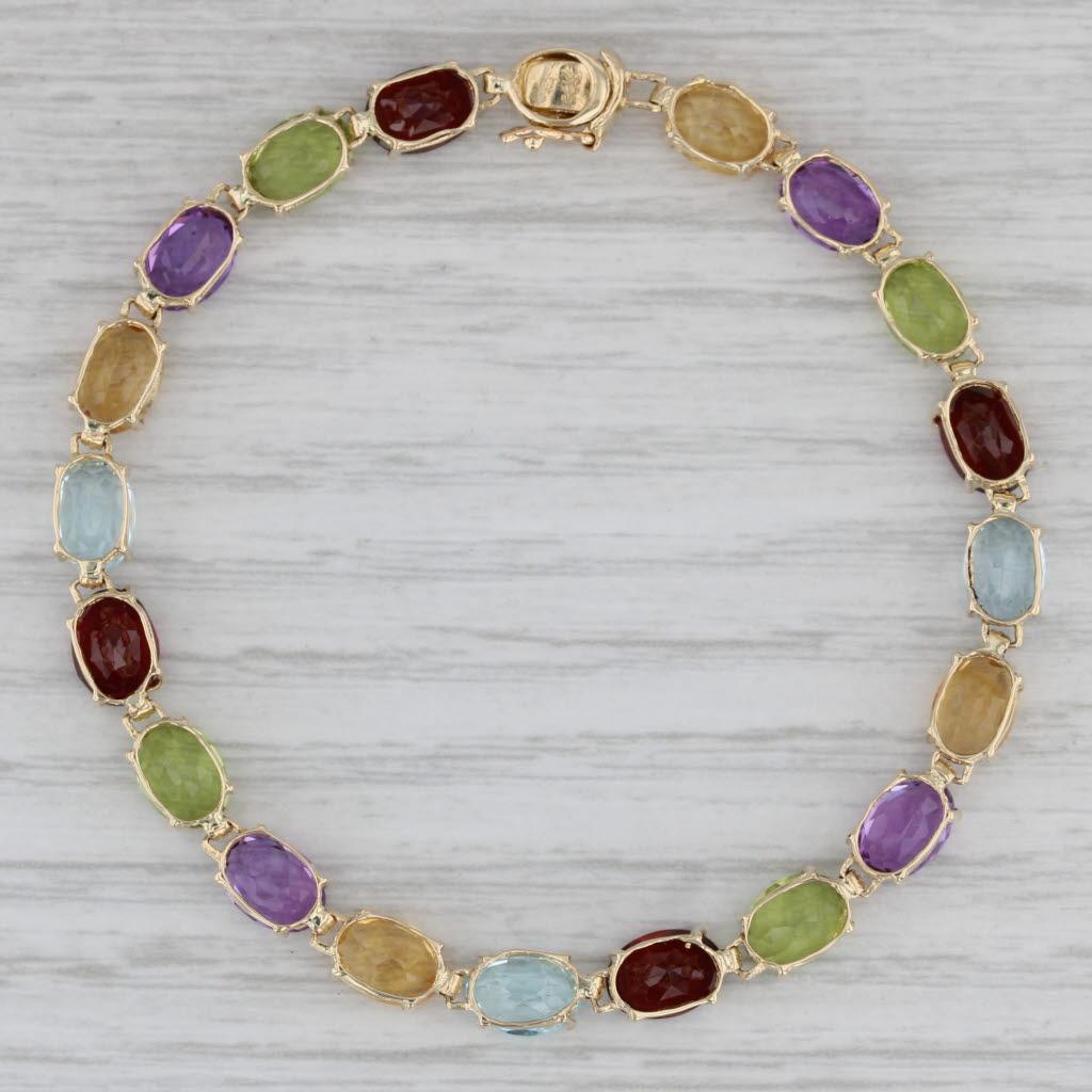 Bracelet tennis en or 14 carats avec citrine, améthyste, péridot, grenat et topaze de 15,42 carats Bon état à McLeansville, NC