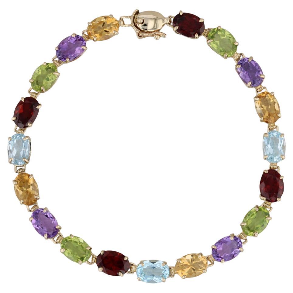 Bracelet tennis en or 14 carats avec citrine, améthyste, péridot, grenat et topaze de 15,42 carats