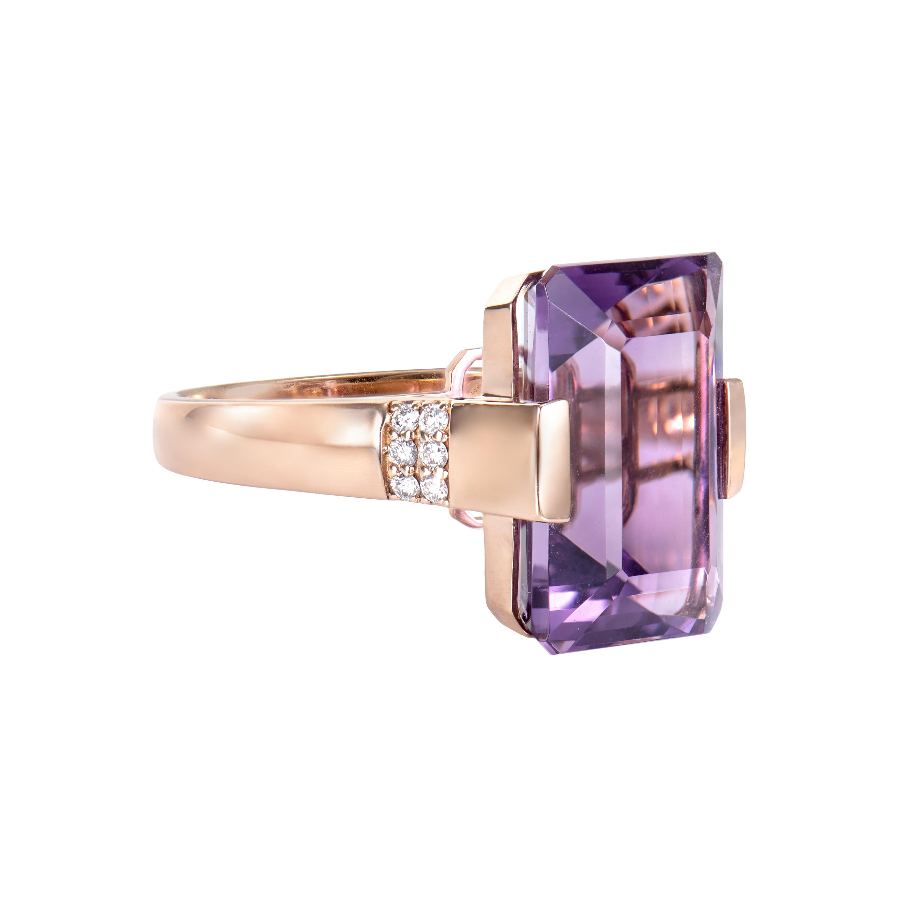 This is fancy Amethyst Ring in Octagon shape with purple hue. Amethysts are particularly known to bring powerful energies to Aquarians or those born in February. In general, it is said to calm and de-stress wearers and alleviate all negativity.