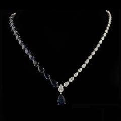 15.43 Carat Blue Sapphire 7.4 Carat Diamond Necklace 14 Karat White Gold Jewelry