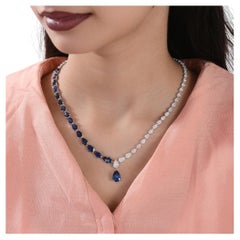 15.43 Carat Blue Sapphire 7.4 Carat Diamond Necklace 14 Karat White Gold Jewelry