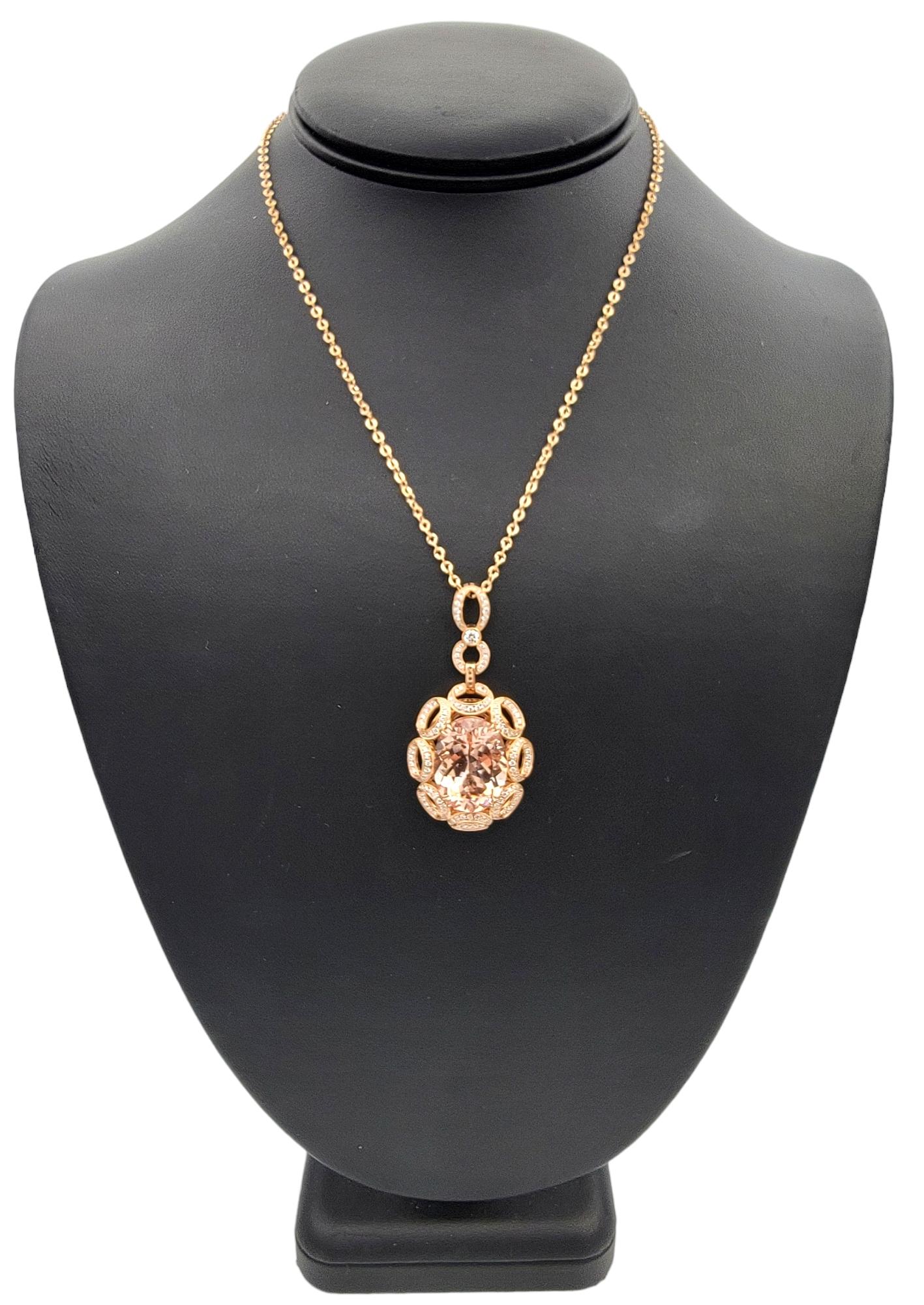 15.43 Carat Oval Morganite Pendant Necklace with Diamonds in 14 Karat Rose Gold For Sale 5