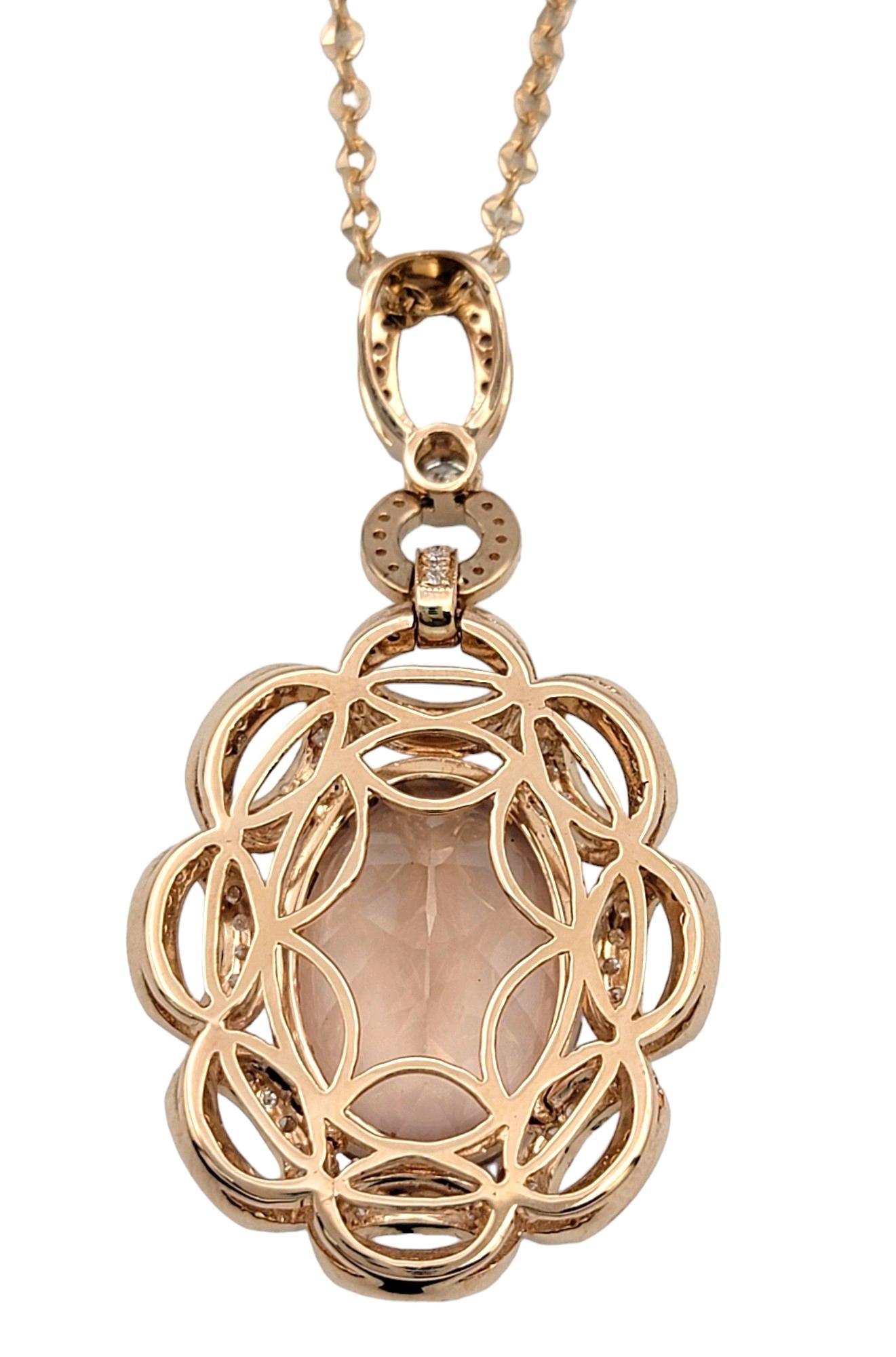 15.43 Carat Oval Morganite Pendant Necklace with Diamonds in 14 Karat Rose Gold For Sale 2