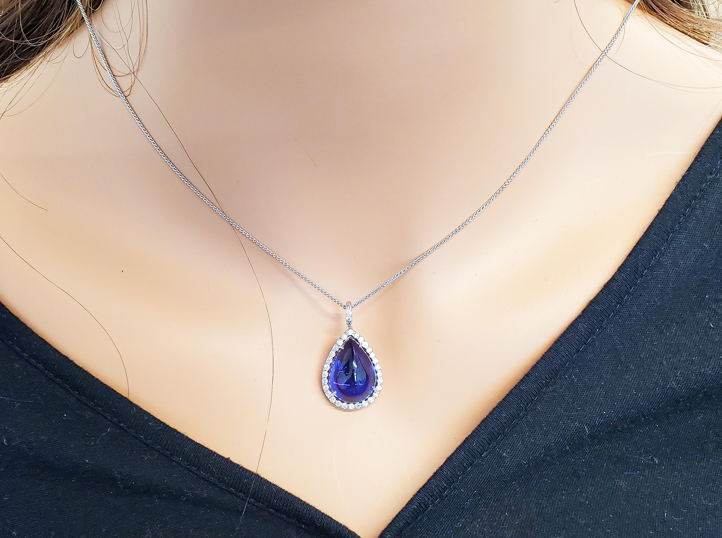 15.43 Carat Tanzanite and Diamond Pendant Necklace in 18 Karat White Gold In New Condition For Sale In Chicago, IL