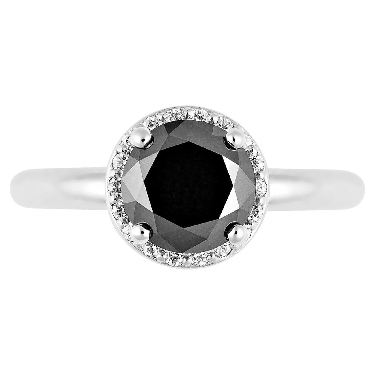 1.544ct Black and White Diamond Engagement Ring For Sale