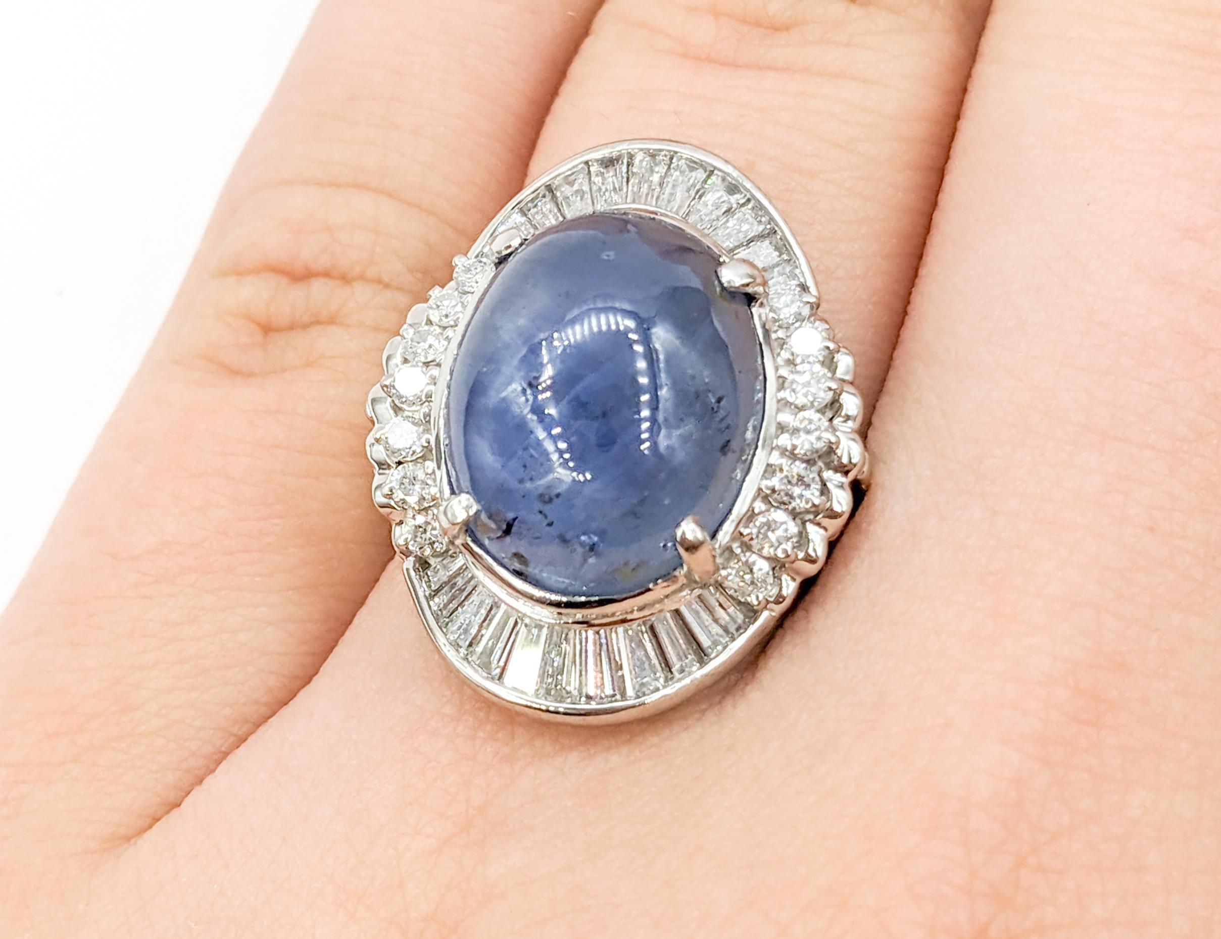 Cabochon 15.44ct GIA Cert Star Sapphire With 1.07ctw Diamonds In Platinum