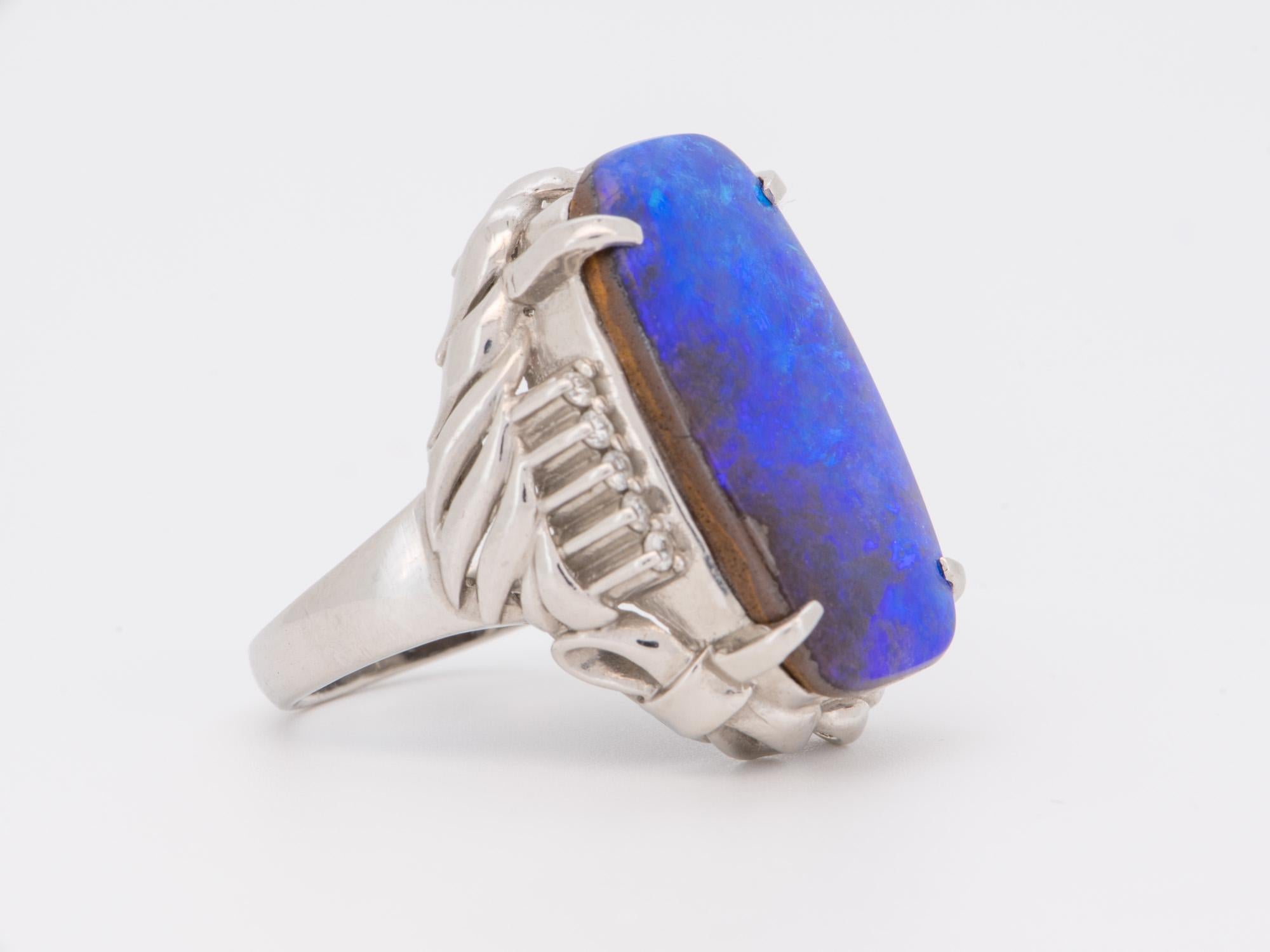 Uncut 15.44ctw Rich Purple Blue Australian Boulder Opal Ring Platinum R6723 For Sale