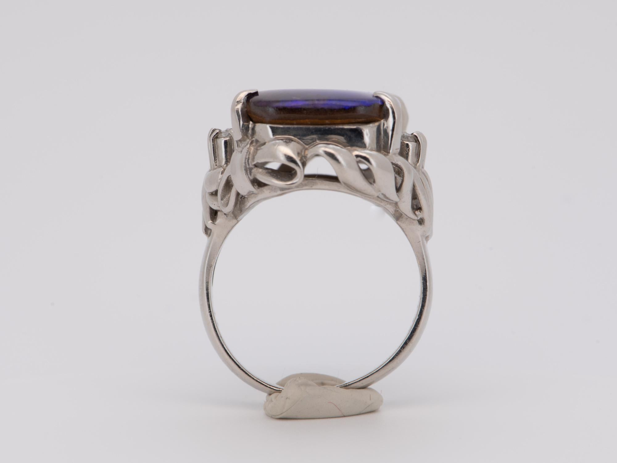 15.44ctw Rich Purple Blue Australian Boulder Opal Ring Platinum R6723 In Good Condition For Sale In Osprey, FL