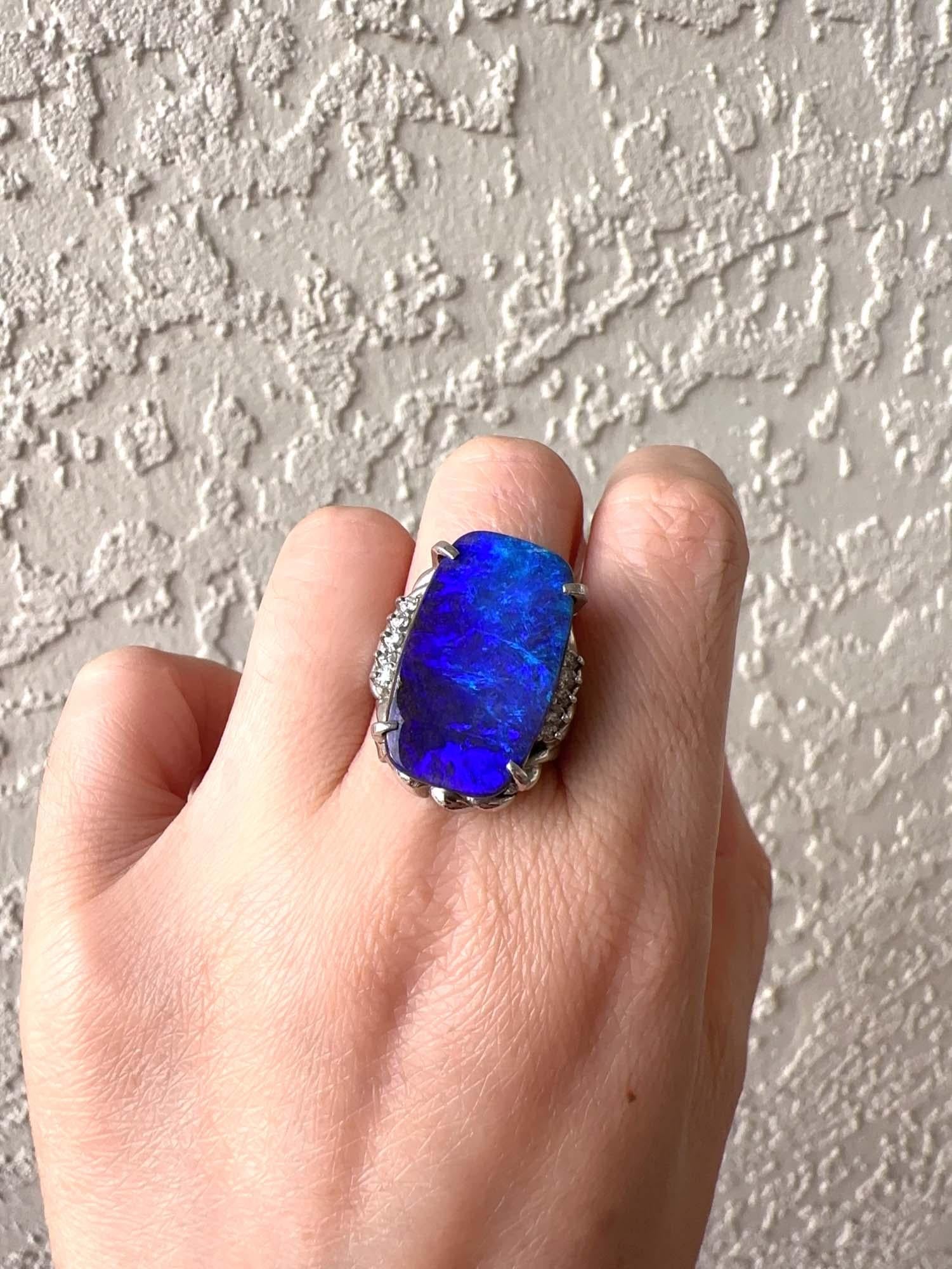 Women's or Men's 15.44ctw Rich Purple Blue Australian Boulder Opal Ring Platinum R6723 For Sale