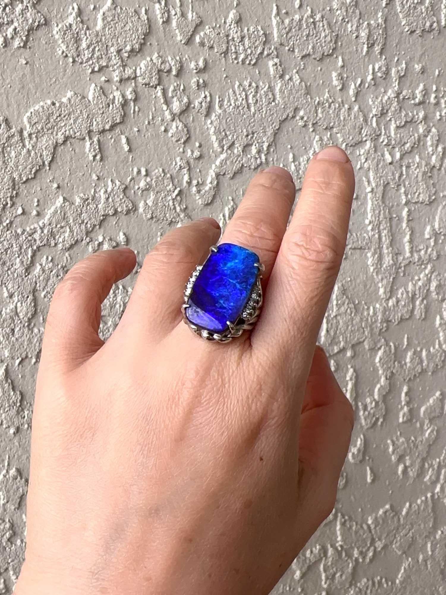 15.44ctw Rich Purple Blue Australian Boulder Opal Ring Platinum R6723 For Sale 1