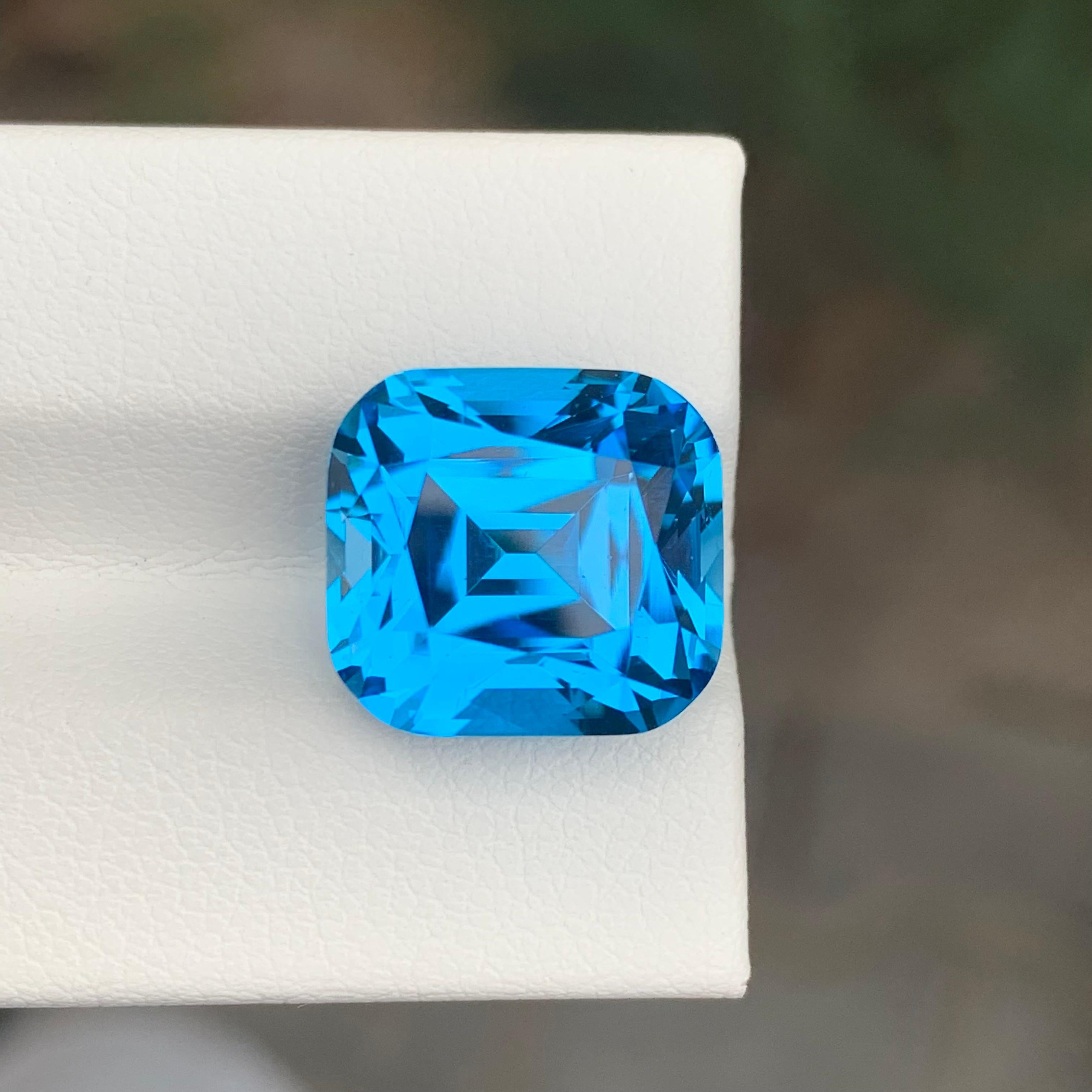 Arts and Crafts 15.45 Carat Gorgeous Faceted Swiss Blue Topaz Cushion Shape Gemstone For Sale