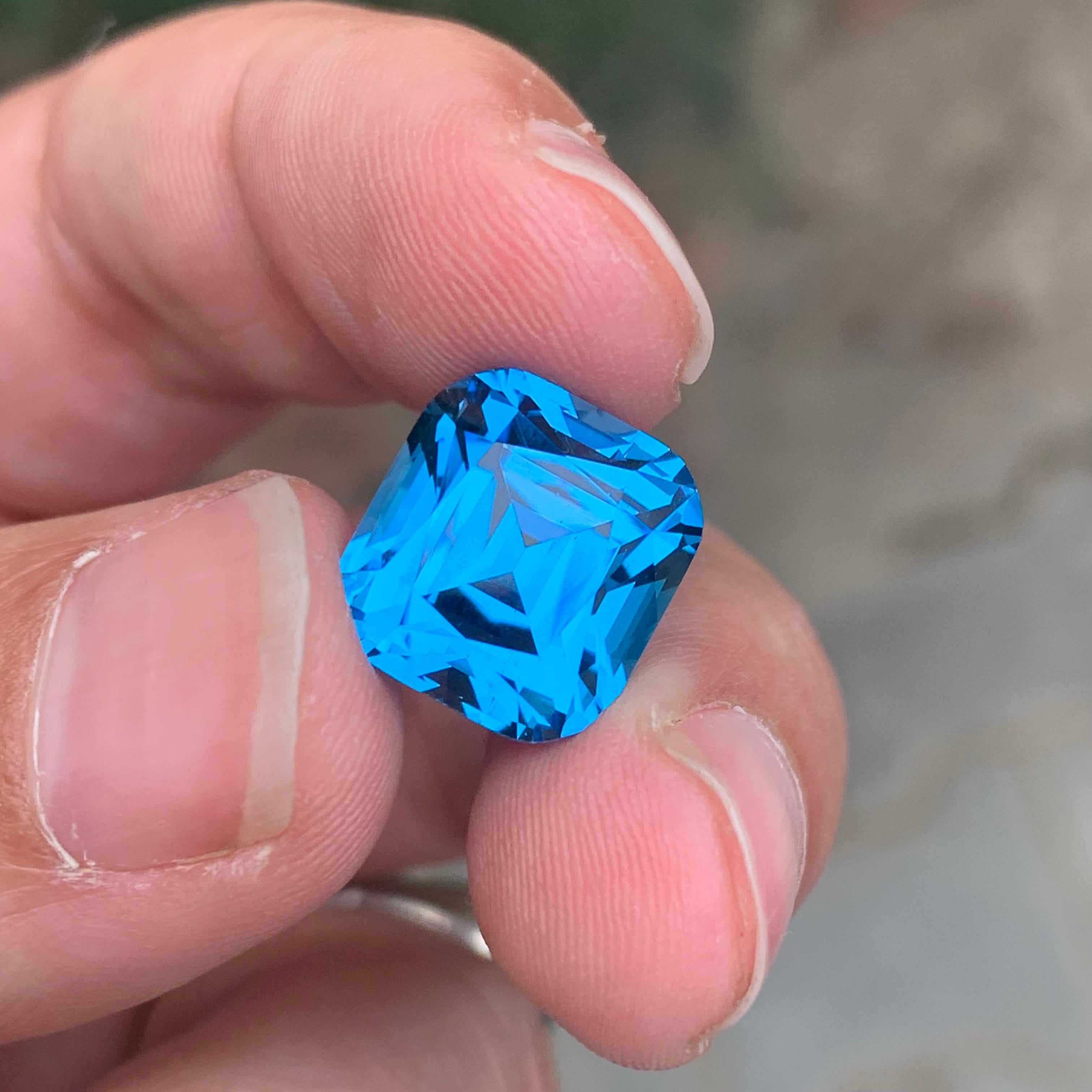 15.45 Carat Gorgeous Faceted Swiss Blue Topaz Cushion Shape Gemstone For Sale 1