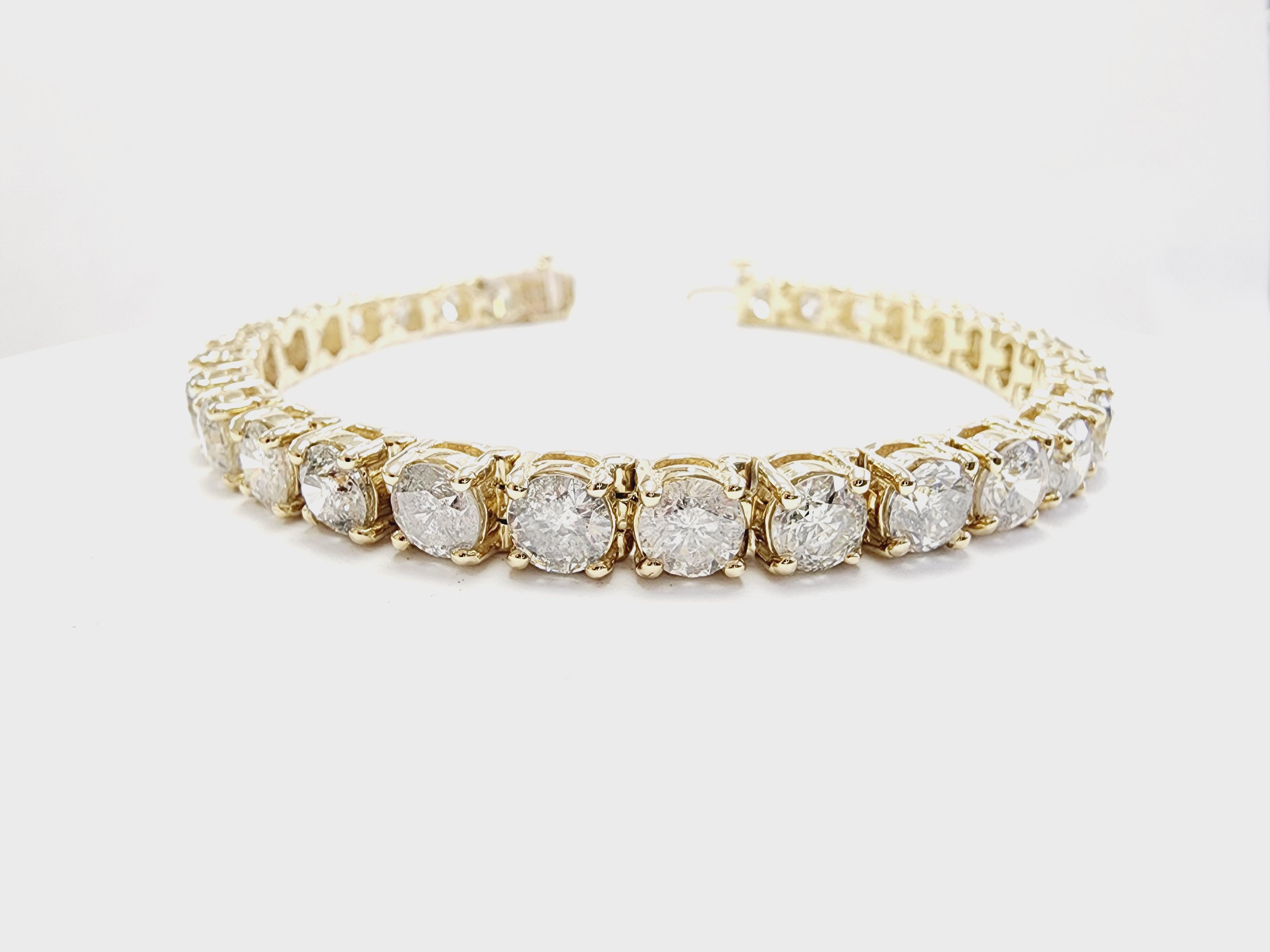 15.45 Carat Natural Diamond Tennis Bracelet 14 Karat Yellow Gold For Sale 4