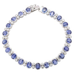 Bracelet de mariage en or blanc 18 carats avec saphirs bleus de 15,45 carats et diamants insérés