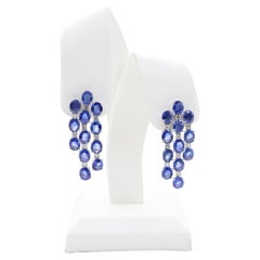 15.46 Carat Oval Sapphire Diamond Chandelier Drop Earrings in 18K White Gold