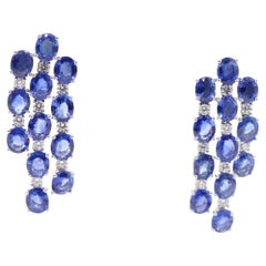15,46-Karat-Oval-Saphir-Diamant-Kronleuchter-Ohrhänger aus 18-karätigem Weißgold