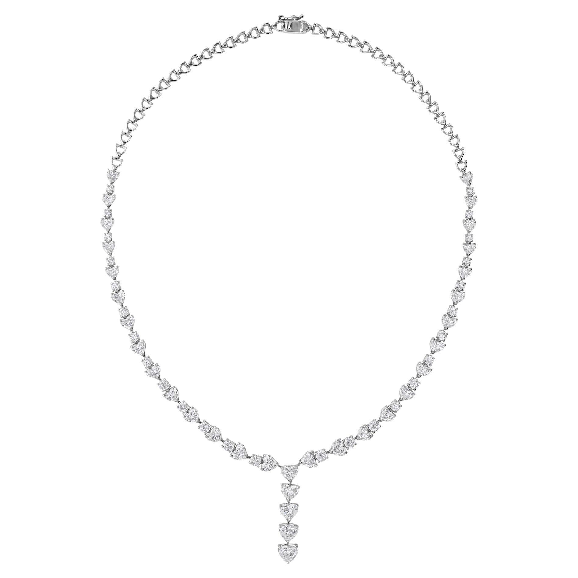15.46 Carat SI Clarity HI Color Heart Round Diamond Necklace 18 Karat White Gold For Sale