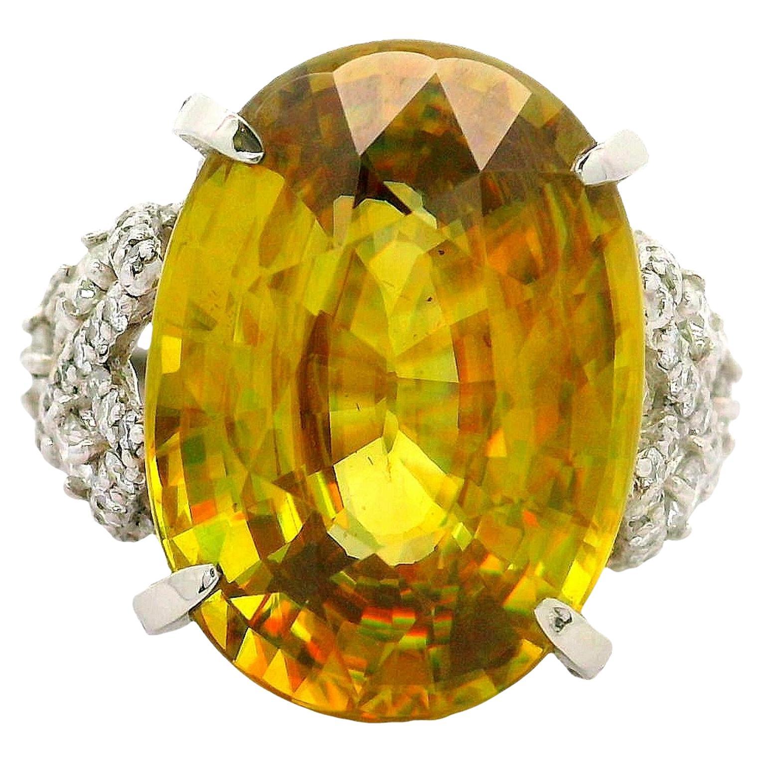 15.46 Carat Sphene Diamond Platinum Cocktail Ring en vente