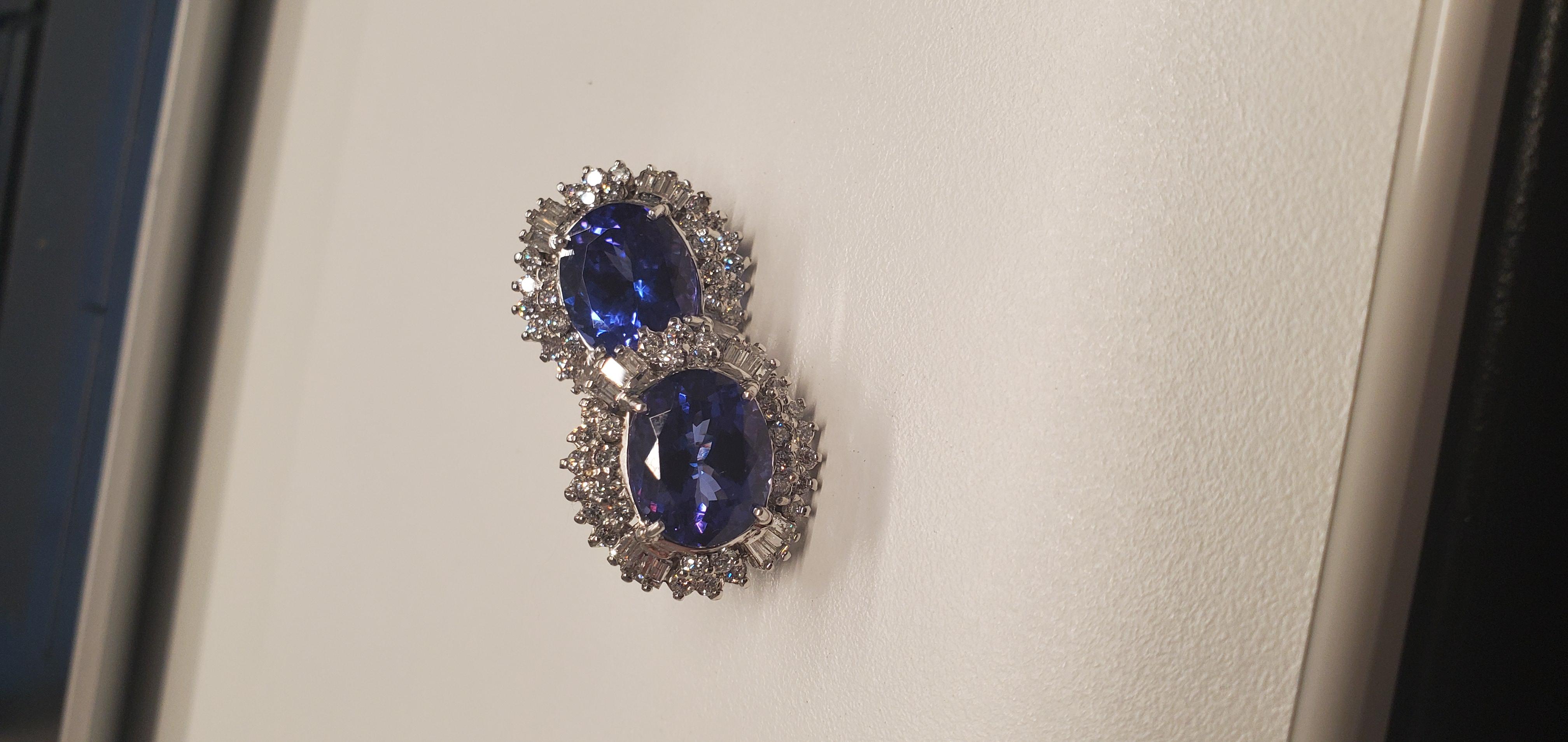 Contemporary 15.46 Carat Total Oval Tanzanite & Diamond Stud Earring in 18K White Gold For Sale