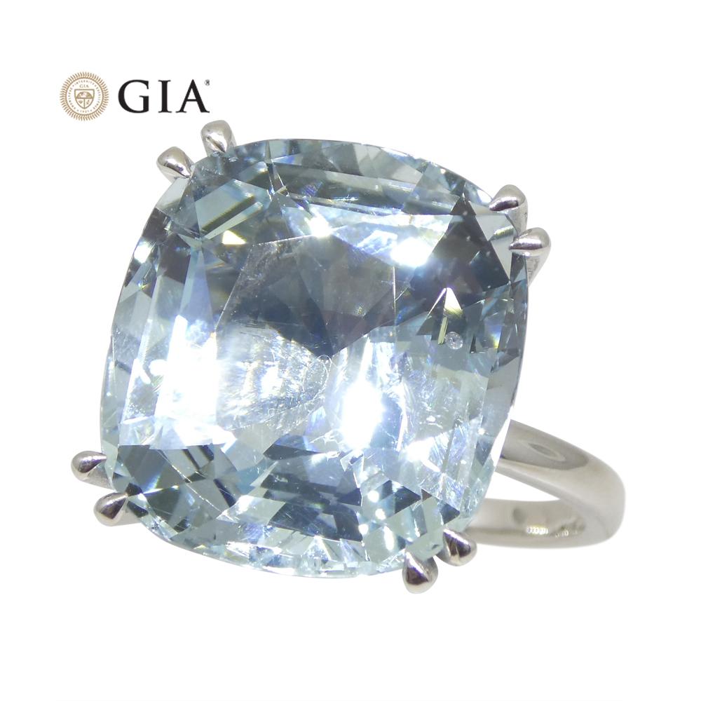 Cushion Cut 15.46ct Aquamarine Solitaire Ring set in 18k White Gold, GIA Certified For Sale