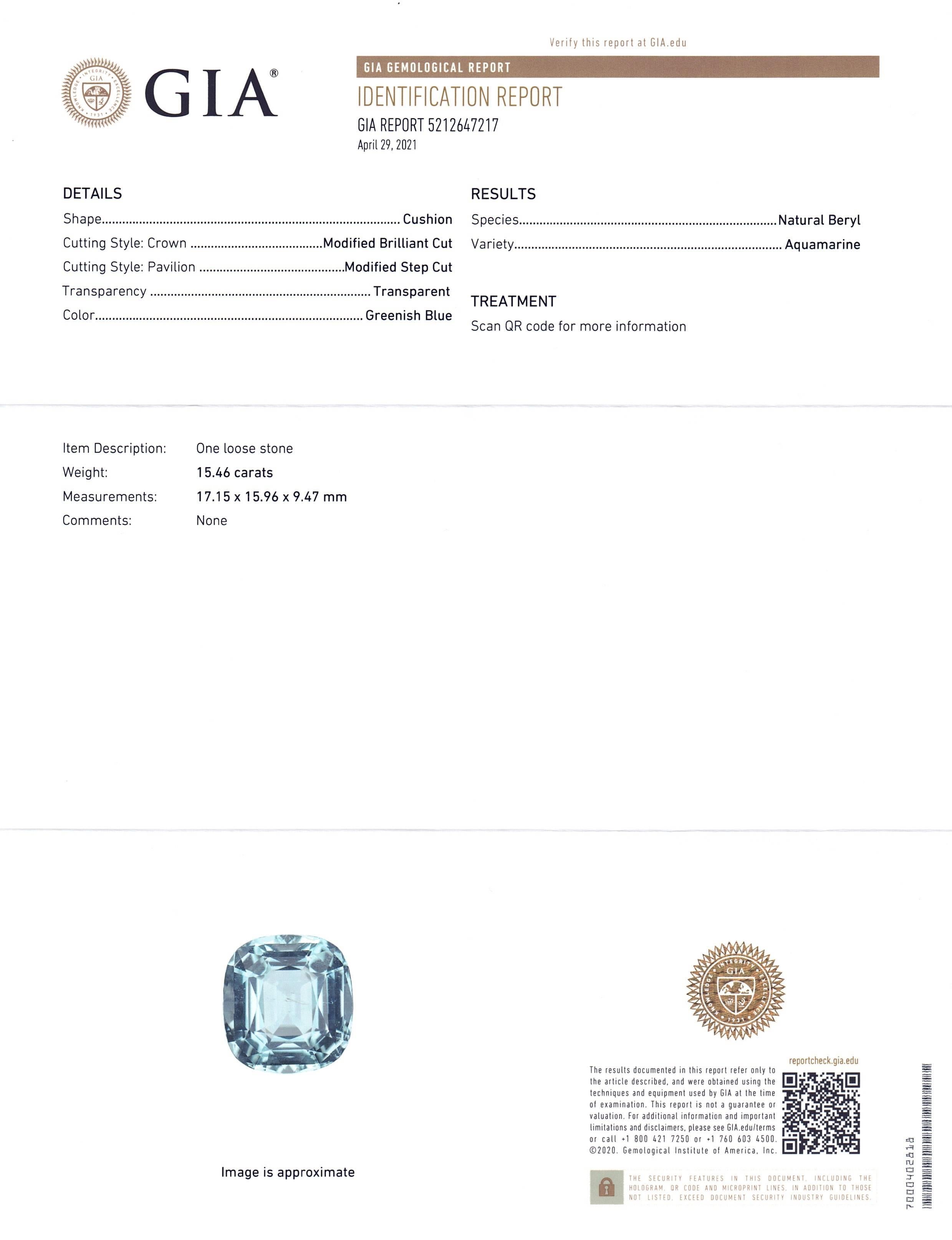15.46ct Aquamarine Solitaire Ring set in 18k White Gold, GIA Certified In New Condition For Sale In Toronto, Ontario