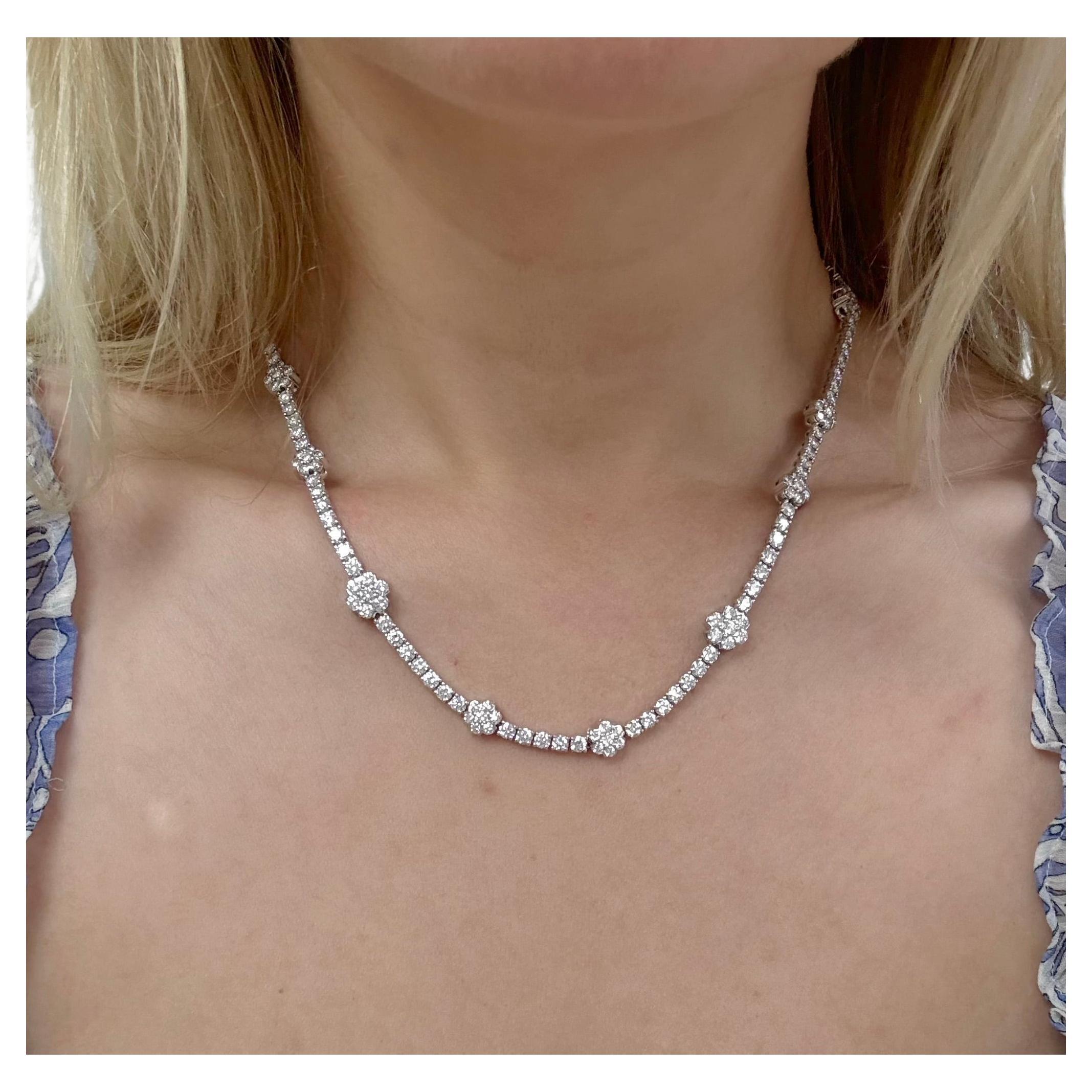 15.47 Carats Diamond Line Flower Necklace