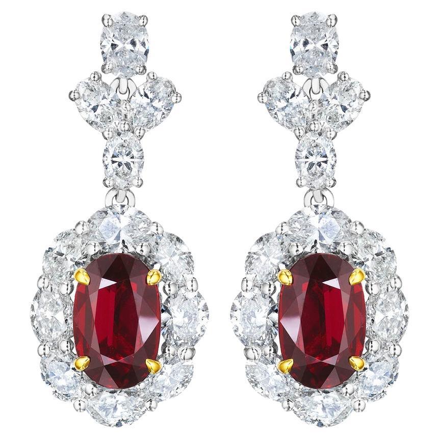 15.48ct GRS Certified Mozambique Oval Ruby & Diamond earrings in 18KT White Gold For Sale