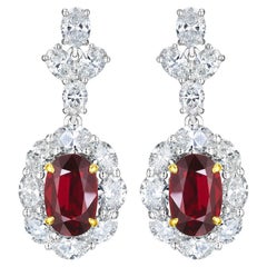 15.48ct GRS Certified Mozambique Oval Ruby & Diamond earrings in 18KT White Gold