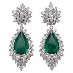 15.49 Carat Colombian Emerald and Diamond Statement Drop Earrings