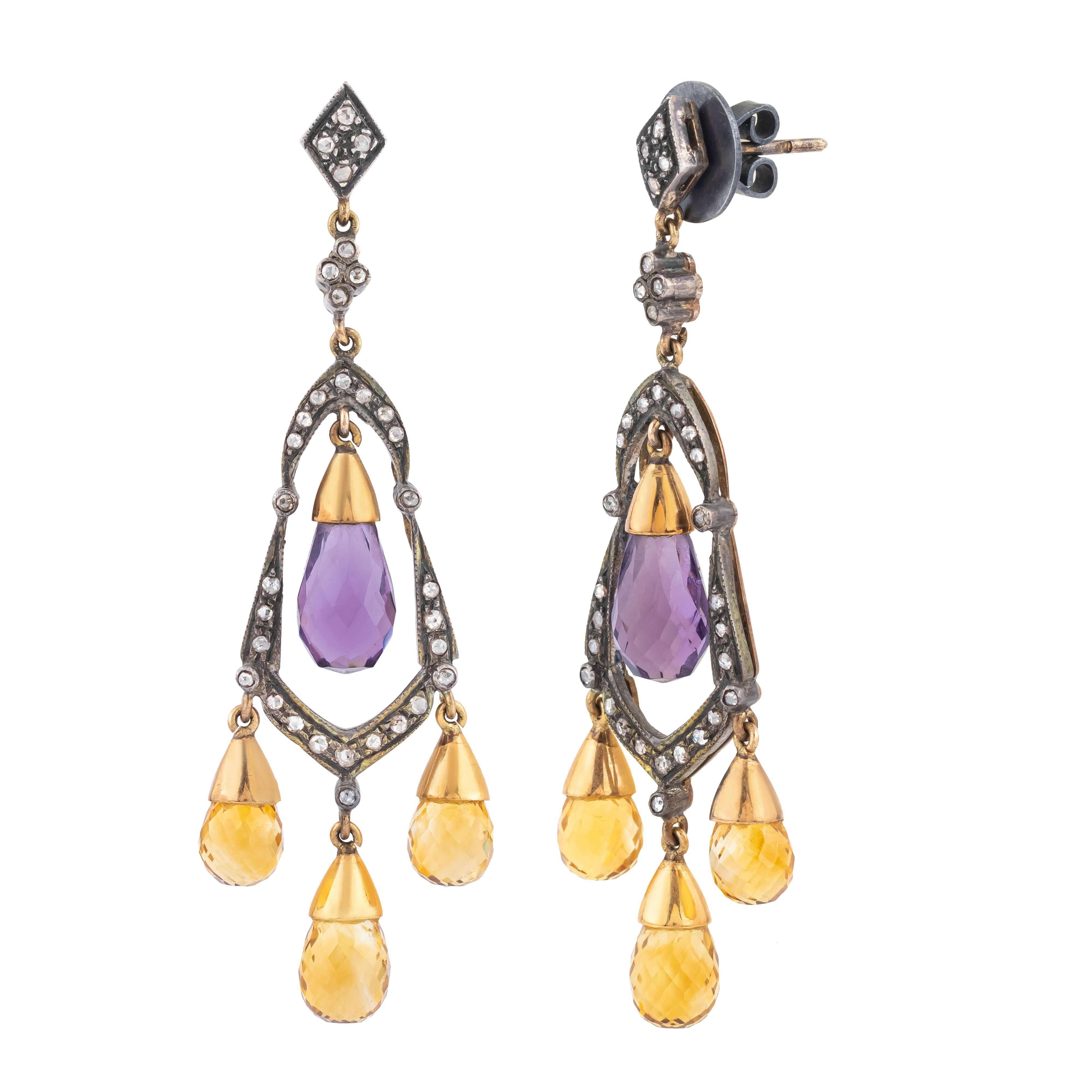 Modern 15.49 Carat Diamond and Mix Stones Cocktail Earrings For Sale