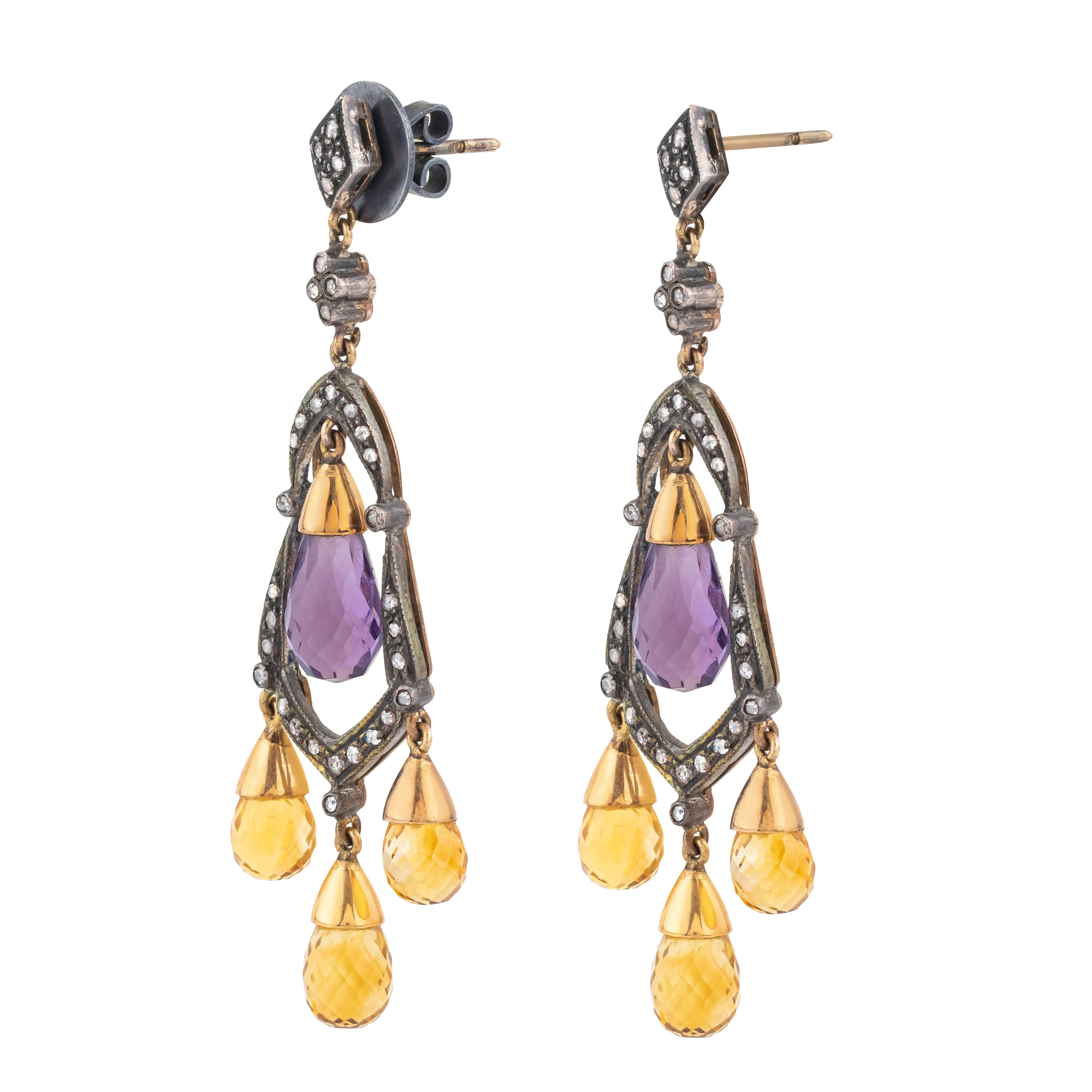 Brilliant Cut 15.49 Carat Diamond and Mix Stones Cocktail Earrings For Sale