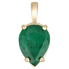 1.54ct 18K Dark Green Inverted Pear Cut Emerald Four Prong Solitaire Gold Pendan