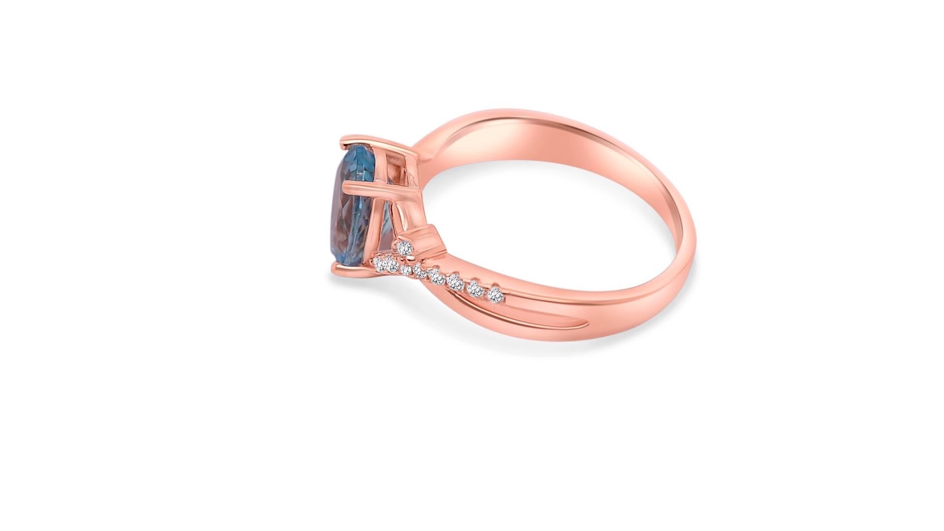 Art Deco 1.54ct Aquamarine 18k Rose Gold over 925 silver Cocktail Ring for woman  For Sale