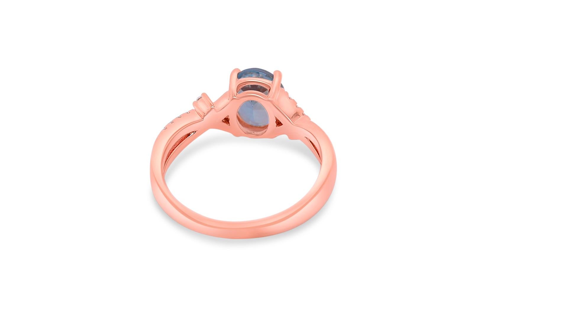 Oval Cut 1.54ct Aquamarine 18k Rose Gold over 925 silver Cocktail Ring for woman  For Sale