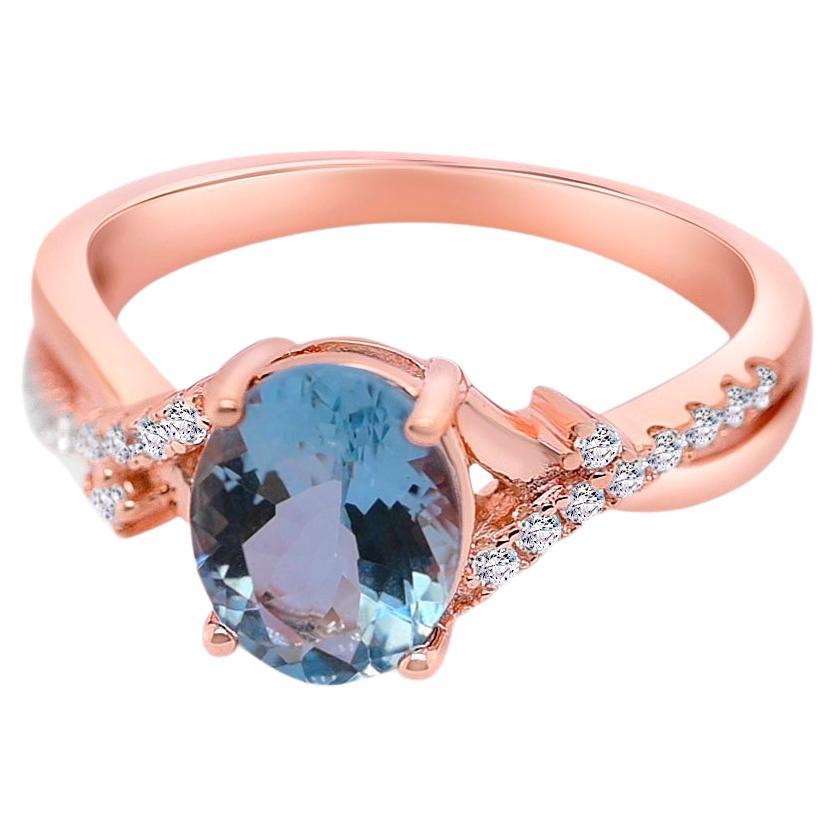 1.54ct Aquamarine 18k Rose Gold over 925 silver Cocktail Ring for woman  For Sale
