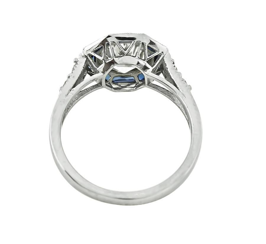 1.54ct Diamond Sapphire Engagement Ring In Good Condition For Sale In New York, NY